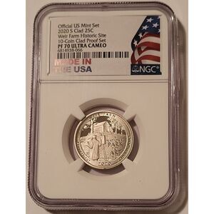 2020 S Clad Weir Farm NP Quarter Proof PF70 UC NGC Made in USA/Flag Label